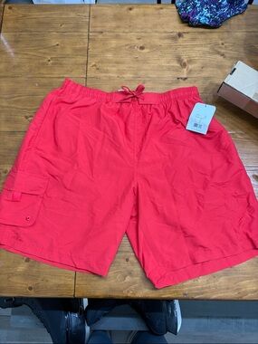 Mens Dolfin Bright Red Drawstring Cargo Swim Shorts - 2XL